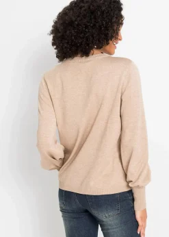 bonprix Bekleidung·Jeans|Pullover & Strickjacken^Pullover mit Ballon-Ärmel beige meliert