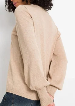 bonprix Bekleidung·Jeans|Pullover & Strickjacken^Pullover mit Ballon-Ärmel beige meliert