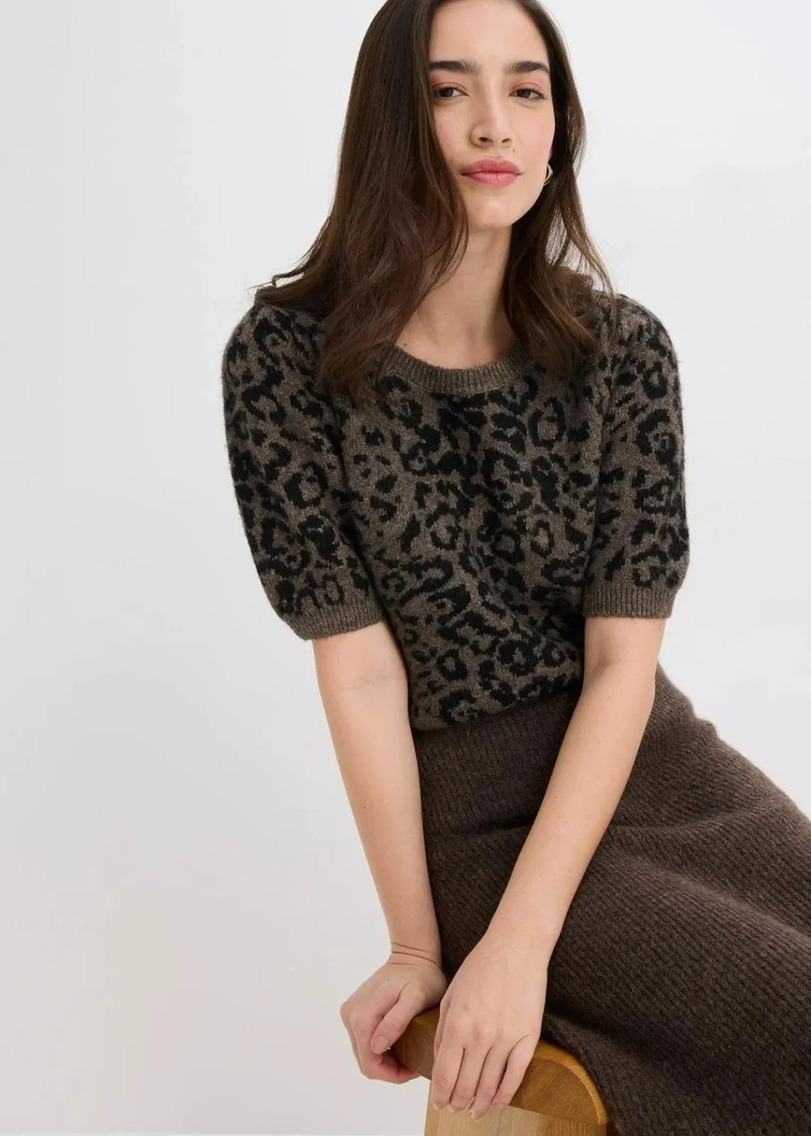 bonprix Strickmode|Pullover & Strickjacken^Pullover mit Ballonärmeln braun leo
