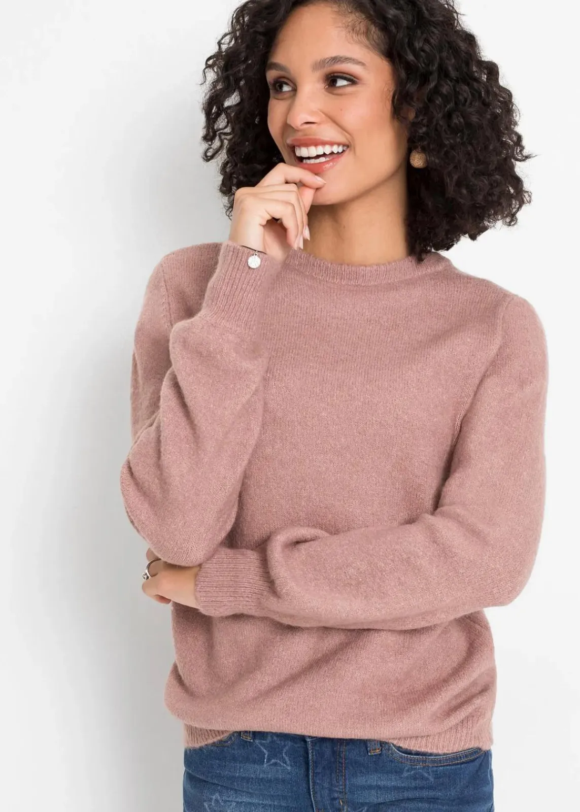 bonprix Pullover & Strickjacken|Strickmode^Pullover mit Ballonärmeln rosenholz meliert