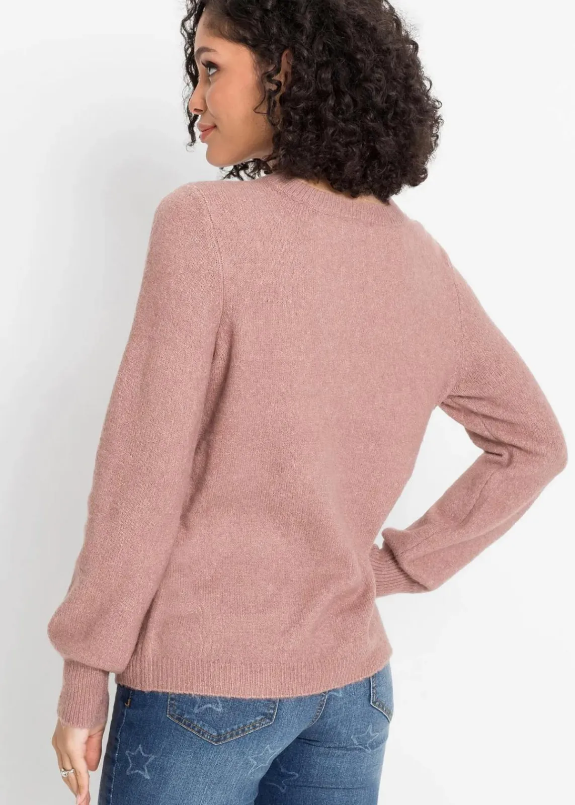 bonprix Pullover & Strickjacken|Strickmode^Pullover mit Ballonärmeln rosenholz meliert