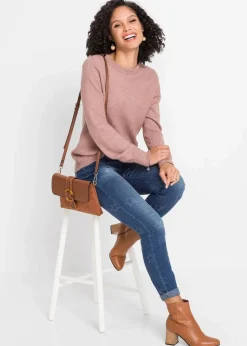 bonprix Pullover & Strickjacken|Strickmode^Pullover mit Ballonärmeln rosenholz meliert