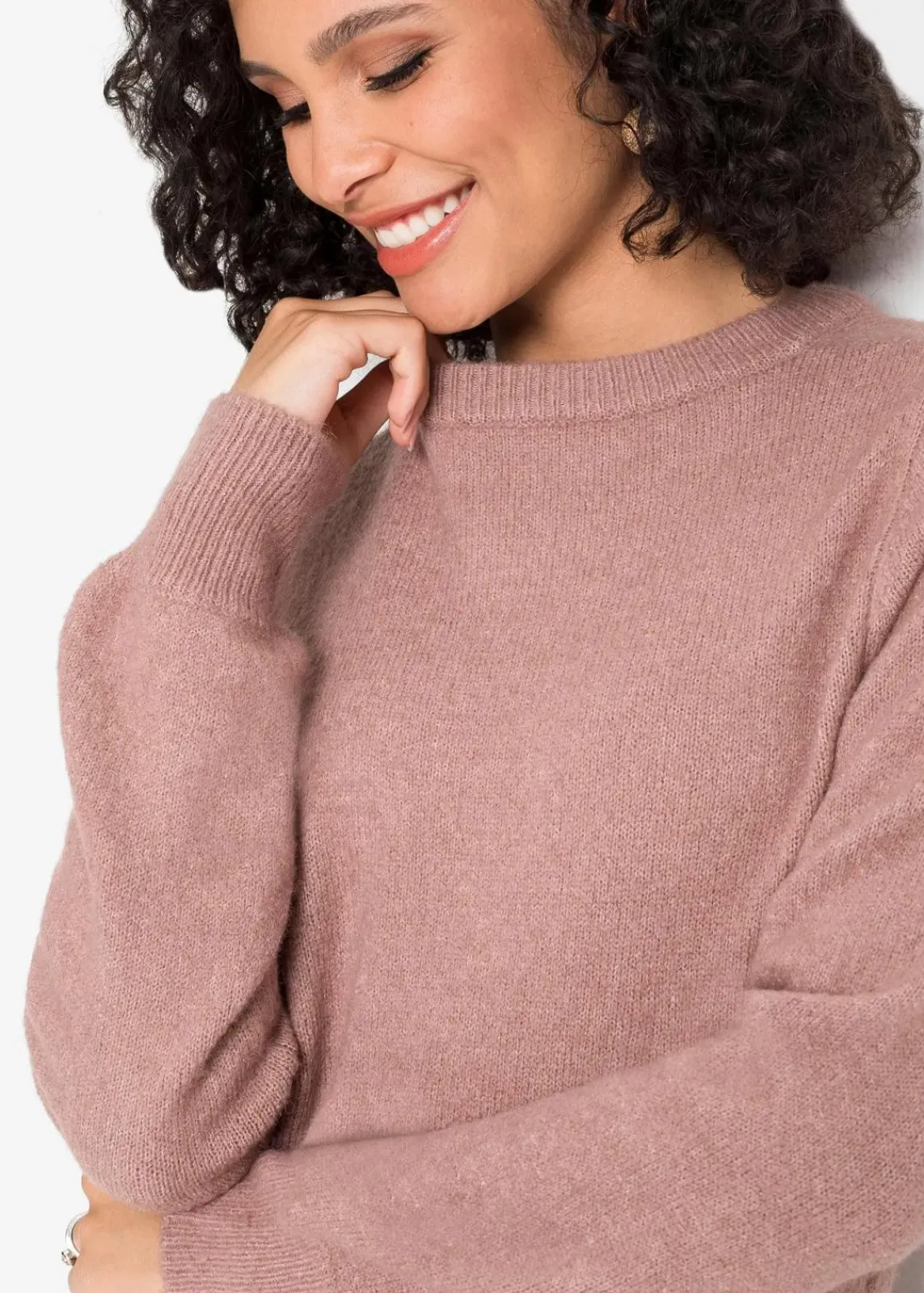 bonprix Pullover & Strickjacken|Strickmode^Pullover mit Ballonärmeln rosenholz meliert