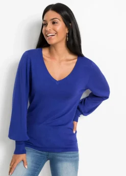 bonprix Bekleidung·Umstandsmode|Strickmode^Pullover mit Ballonärmeln saphirblau