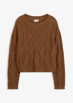 bonprix Pullover & Strickjacken|Strickmode^Pullover mit Baumwollanteil pimentbraun