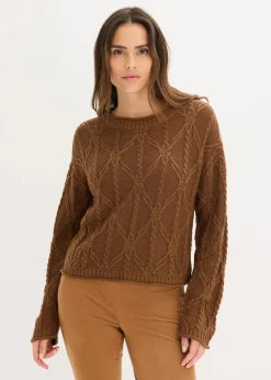 bonprix Pullover & Strickjacken|Strickmode^Pullover mit Baumwollanteil pimentbraun
