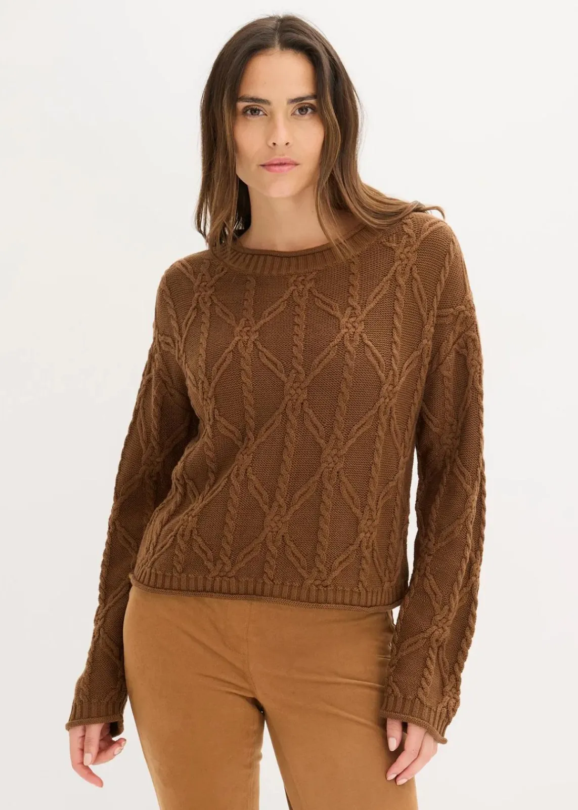 bonprix Pullover & Strickjacken|Strickmode^Pullover mit Baumwollanteil pimentbraun