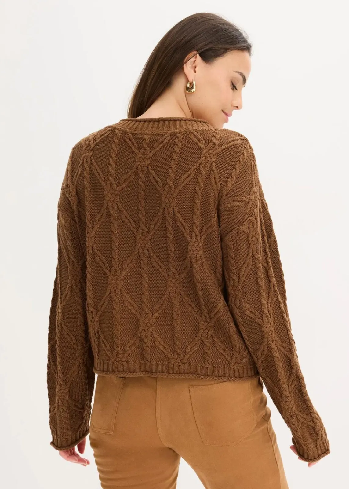 bonprix Pullover & Strickjacken|Strickmode^Pullover mit Baumwollanteil pimentbraun