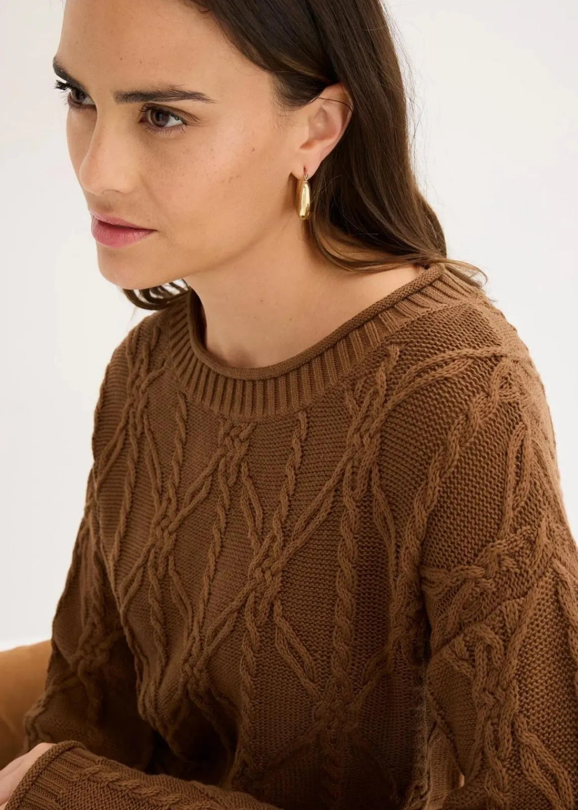 bonprix Pullover & Strickjacken|Strickmode^Pullover mit Baumwollanteil pimentbraun