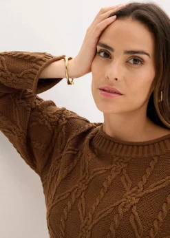 bonprix Pullover & Strickjacken|Strickmode^Pullover mit Baumwollanteil pimentbraun