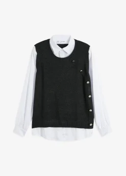 bonprix Bekleidung·Umstandsmode|Bekleidung·Jeans^Pullover mit Blusen-Einsatz anthrazit meliert