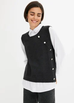 bonprix Bekleidung·Umstandsmode|Bekleidung·Jeans^Pullover mit Blusen-Einsatz anthrazit meliert