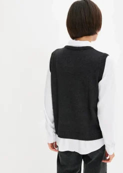 bonprix Bekleidung·Umstandsmode|Bekleidung·Jeans^Pullover mit Blusen-Einsatz anthrazit meliert