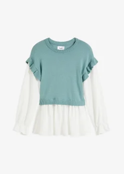 bonprix Bekleidung·Umstandsmode|Bekleidung·Jeans^Pullover mit Blusen-Einsatz mint meliert