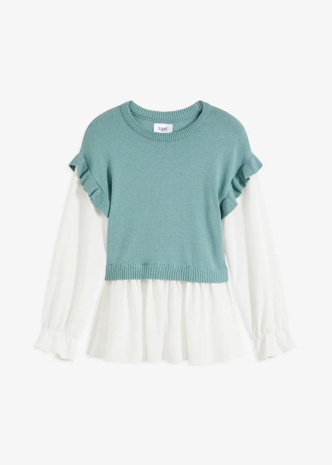 bonprix Bekleidung·Umstandsmode|Bekleidung·Jeans^Pullover mit Blusen-Einsatz mint meliert