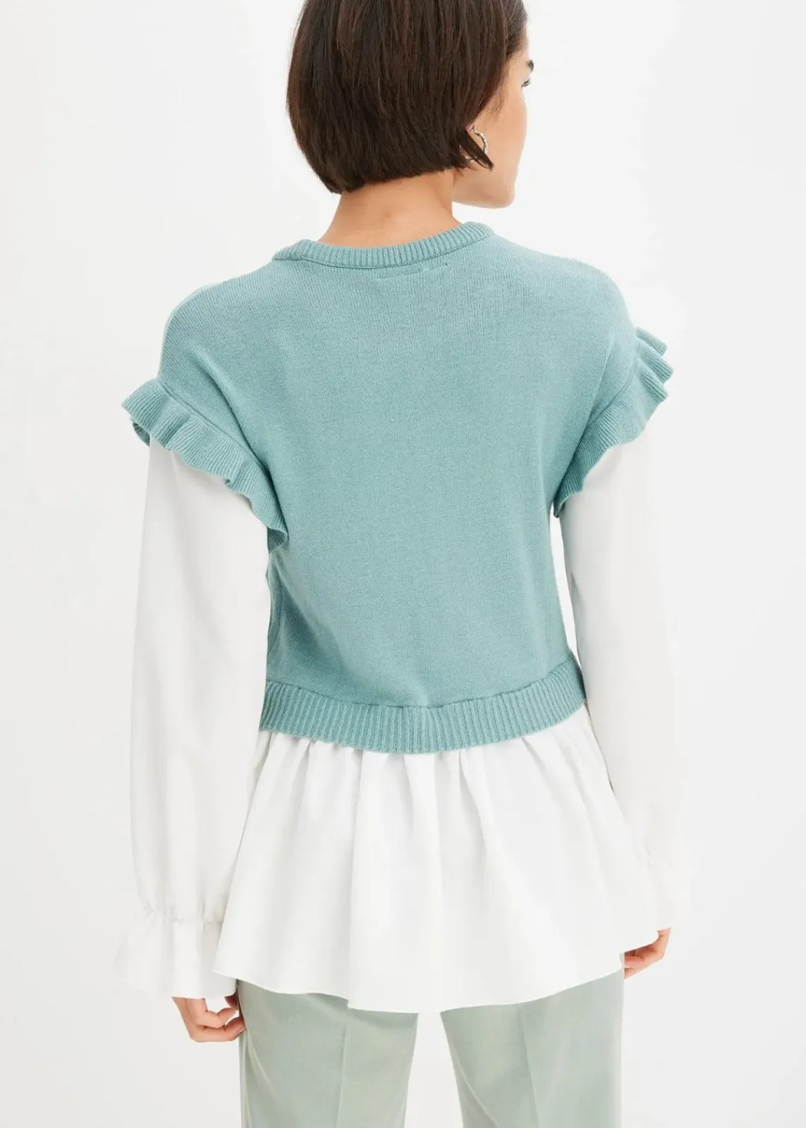 bonprix Bekleidung·Umstandsmode|Bekleidung·Jeans^Pullover mit Blusen-Einsatz mint meliert