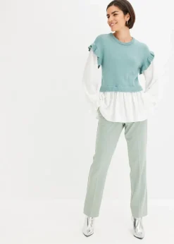 bonprix Bekleidung·Umstandsmode|Bekleidung·Jeans^Pullover mit Blusen-Einsatz mint meliert