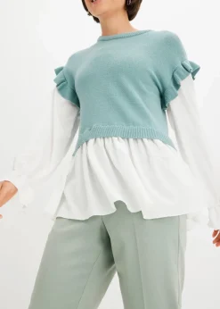 bonprix Bekleidung·Umstandsmode|Bekleidung·Jeans^Pullover mit Blusen-Einsatz mint meliert