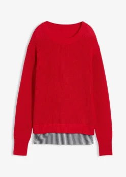 bonprix Bekleidung·Umstandsmode|Bekleidung·Jeans^Pullover mit Bluseneinsatz lavarot/weiß/schattengrau