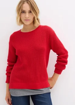 bonprix Bekleidung·Umstandsmode|Bekleidung·Jeans^Pullover mit Bluseneinsatz lavarot/weiß/schattengrau