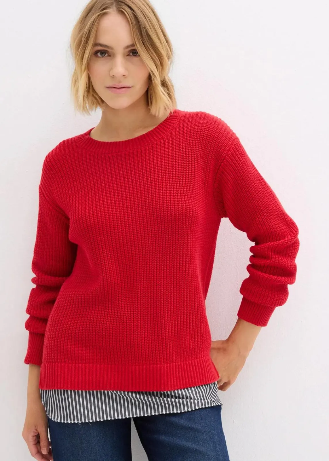 bonprix Bekleidung·Umstandsmode|Bekleidung·Jeans^Pullover mit Bluseneinsatz lavarot/weiß/schattengrau