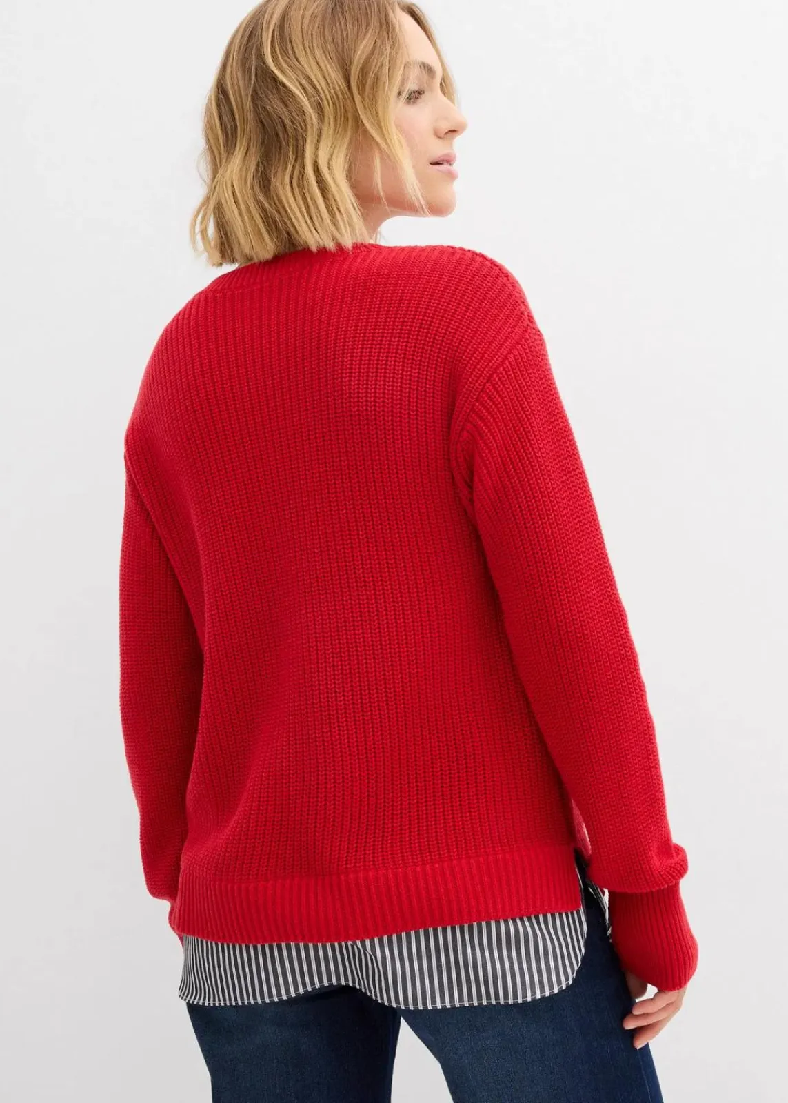 bonprix Bekleidung·Umstandsmode|Bekleidung·Jeans^Pullover mit Bluseneinsatz lavarot/weiß/schattengrau