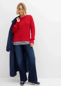 bonprix Bekleidung·Umstandsmode|Bekleidung·Jeans^Pullover mit Bluseneinsatz lavarot/weiß/schattengrau