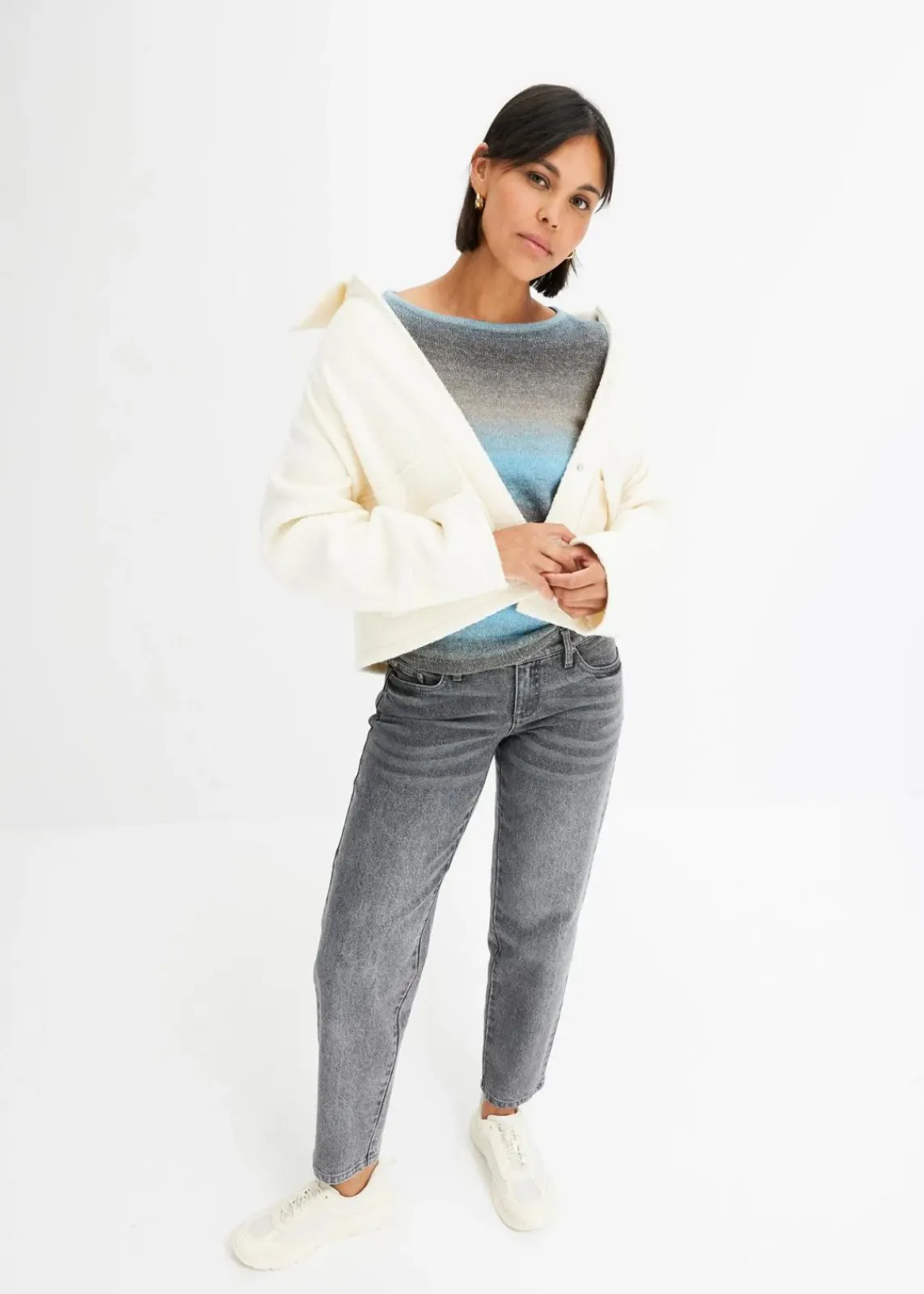 bonprix Bekleidung·Umstandsmode|Bekleidung·Jeans^Pullover mit Farbverlauf alpenblau/hellgrau meliert/grau/rauchgrau/anthrazit