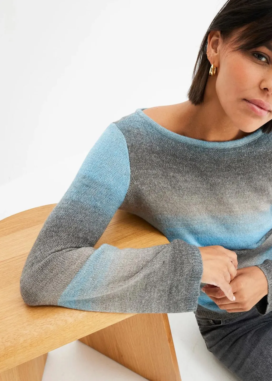 bonprix Bekleidung·Umstandsmode|Bekleidung·Jeans^Pullover mit Farbverlauf alpenblau/hellgrau meliert/grau/rauchgrau/anthrazit