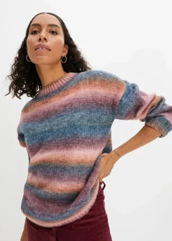 bonprix Bekleidung·Umstandsmode|Strickmode^Pullover mit Farbverlauf und Wollanteil himbeerrose/dunkelblau/rostbraun/ahornrot