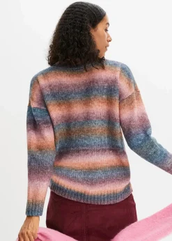 bonprix Bekleidung·Umstandsmode|Strickmode^Pullover mit Farbverlauf und Wollanteil himbeerrose/dunkelblau/rostbraun/ahornrot