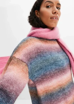 bonprix Bekleidung·Umstandsmode|Strickmode^Pullover mit Farbverlauf und Wollanteil himbeerrose/dunkelblau/rostbraun/ahornrot