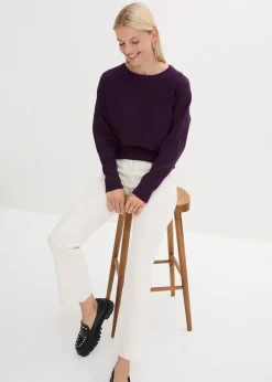 bonprix Bekleidung·Jeans|Pullover & Strickjacken^Pullover mit Fledermausärmeln dunkellila