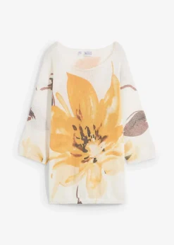 bonprix Strickmode|Pullover & Strickjacken^Pullover mit floralem Druck wollweiß/dunkelgelb floral