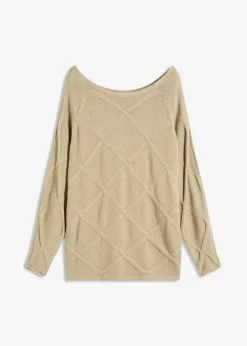 bonprix Bekleidung·Umstandsmode|Strickmode^Pullover mit horizonatalem Zopfmuster mattschilf