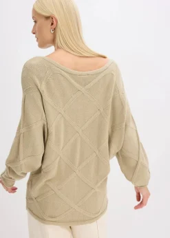 bonprix Bekleidung·Umstandsmode|Strickmode^Pullover mit horizonatalem Zopfmuster mattschilf