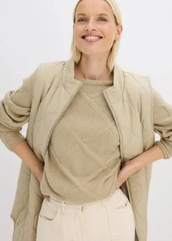 bonprix Bekleidung·Umstandsmode|Strickmode^Pullover mit horizonatalem Zopfmuster mattschilf