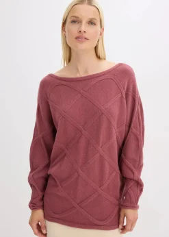 bonprix Bekleidung·Umstandsmode|Strickmode^Pullover mit horizonatalem Zopfmuster softbeere