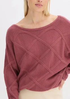 bonprix Bekleidung·Umstandsmode|Strickmode^Pullover mit horizonatalem Zopfmuster softbeere