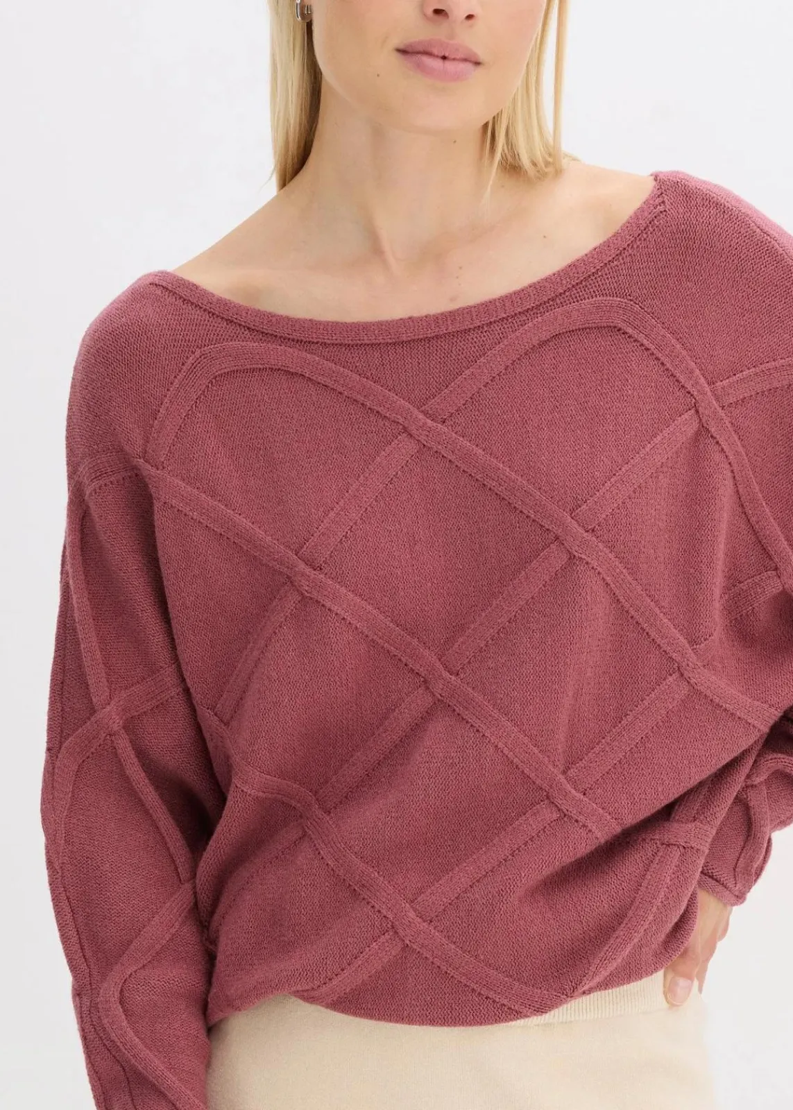 bonprix Bekleidung·Umstandsmode|Strickmode^Pullover mit horizonatalem Zopfmuster softbeere