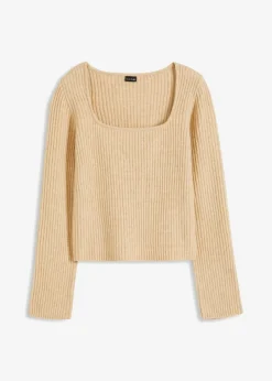 bonprix Bekleidung·Umstandsmode|Bekleidung·Jeans^Pullover mit Karree-Ausschnitt latte macchiato meliert