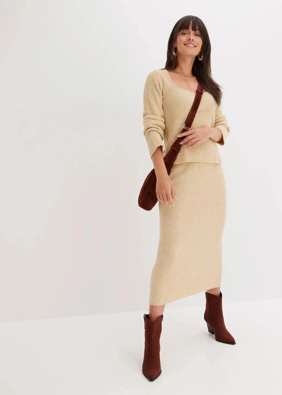 bonprix Bekleidung·Umstandsmode|Bekleidung·Jeans^Pullover mit Karree-Ausschnitt latte macchiato meliert