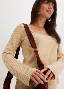 bonprix Bekleidung·Umstandsmode|Bekleidung·Jeans^Pullover mit Karree-Ausschnitt latte macchiato meliert