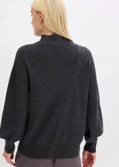 bonprix Strickmode|Pullover & Strickjacken^Pullover mit Knopfleiste anthrazitmeliert