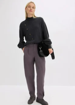bonprix Strickmode|Pullover & Strickjacken^Pullover mit Knopfleiste anthrazitmeliert
