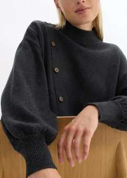 bonprix Strickmode|Pullover & Strickjacken^Pullover mit Knopfleiste anthrazitmeliert