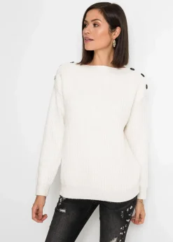 bonprix Bekleidung·Umstandsmode|Strickmode^Pullover mit Knöpfen wollweiß