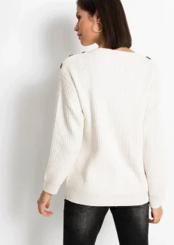 bonprix Bekleidung·Umstandsmode|Strickmode^Pullover mit Knöpfen wollweiß