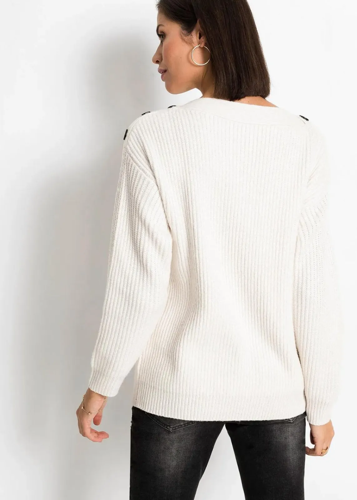 bonprix Bekleidung·Umstandsmode|Strickmode^Pullover mit Knöpfen wollweiß