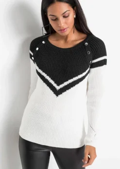 bonprix Bekleidung·Umstandsmode|Strickmode^Pullover mit Knöpfen schwarz/weiß